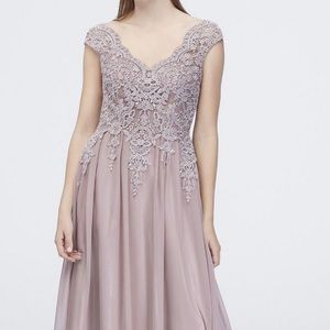 Corded Floral Lace Cap Sleeve Chiffon A-Line Dress by Cachet Worn Once :-)